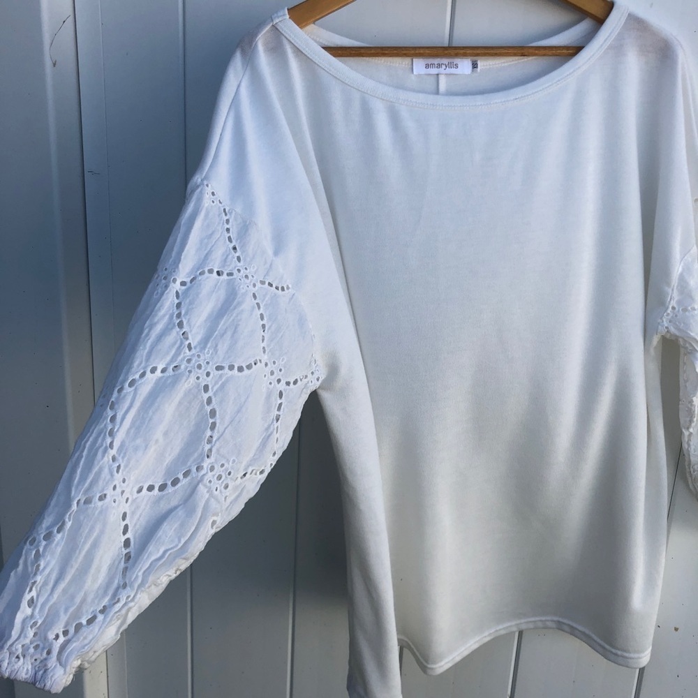 Amaryllis Long Sleeve Shirt Top Eyelet White Oversized XS